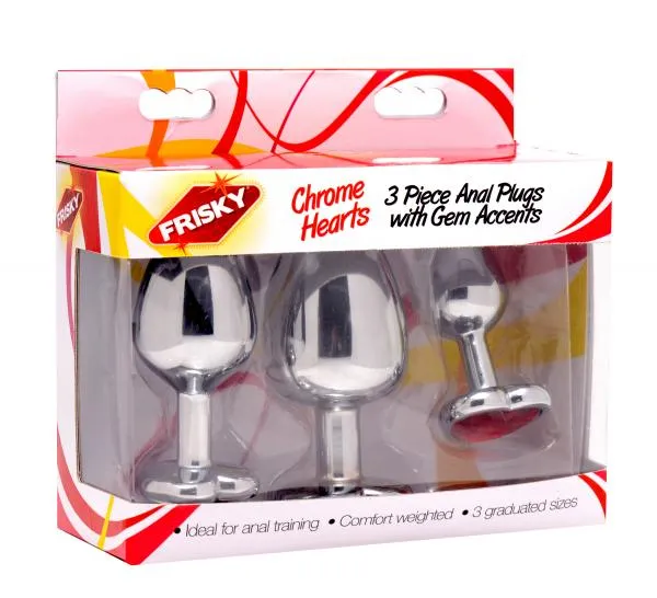 Frisky Chrome Hearts 3 Piece Anal Plugs With Gem Accents Male Sex Toys Frisky Chrome Hearts 3 Piece Anal Plugs With Gem Accents Male Sex Toys